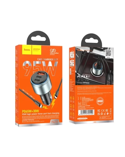 Автомобильное зарядное устройство HOCO NZ9 Galloper 95W three-port(2C1A) car charger set(Type-C to Type-C) Black (6931474795120)