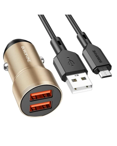 Автомобильное зарядное устройство BOROFONE BZ19 Wisdom dual port car charger set(Micro) Gold (BZ19MG)