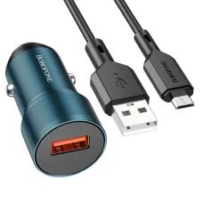 Автомобильное зарядное устройство BOROFONE BZ19A Wisdom single port QC3.0 car charger set(Micro) 18W Sapphire Blue (BZ19AMSU)