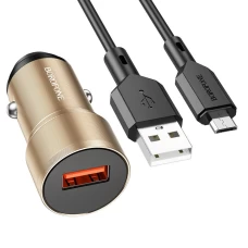 Автомобильное зарядное устройство BOROFONE BZ19A Wisdom single port QC3.0 car charger set(Micro) 18W Gold (BZ19AMG)