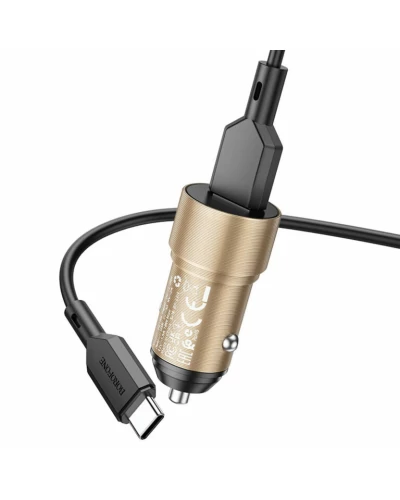 Автомобильное зарядное устройство BOROFONE BZ19A Wisdom single port QC3.0 car charger set(Type-C) 18W Gold (BZ19ACG)