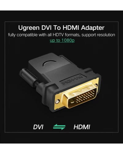 Кабель UGREEN 20124 DVI 24+1 Male to HDMI Female Adapter (Black) (UGR-20124) (UGR-20124)