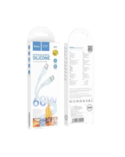 Кабель HOCO X97 Crystal color 60W silicone charging data cable Type-C to Type-C light blue (6931474799920)