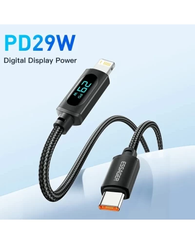 Кабель Essager Enjoy LED Digital Display USB Charging Cable Type C to Lightning 29W 1m black (EXCTL-XY01-P) (EXCTL-XY01-P)