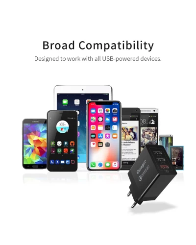 Сетевое зарядное устройство для Essager Fangbo QC3.0 3U (QC+Dual 2.4A) Charging Head black (ECTQC3-FBB01 (ECTQC3-FBB01)