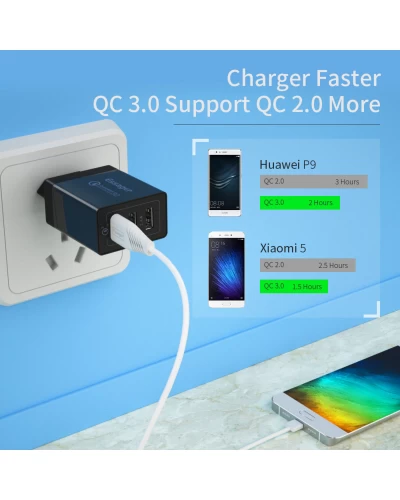 Сетевое зарядное устройство для Essager Fangbo QC3.0 3U (QC+Dual 2.4A) Charging Head black (ECTQC3-FBB01 (ECTQC3-FBB01)