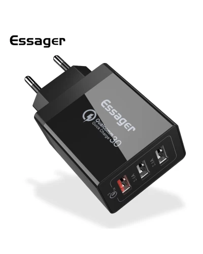 Сетевое зарядное устройство для Essager Fangbo QC3.0 3U (QC+Dual 2.4A) Charging Head black (ECTQC3-FBB01 (ECTQC3-FBB01)