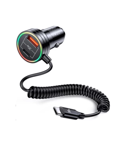 ОЗУ Usams US-CC167 C33 30W Car Charger With Spring Cable Black (CC167CC01)