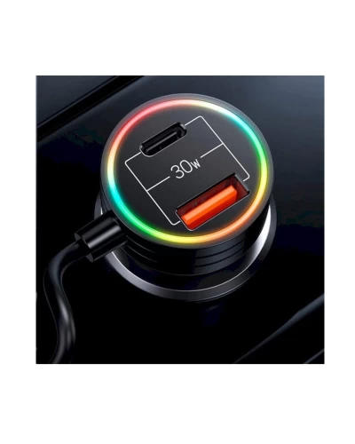ОЗУ Usams US-CC167 C33 30W Car Charger With Spring Cable Black (CC167CC01)