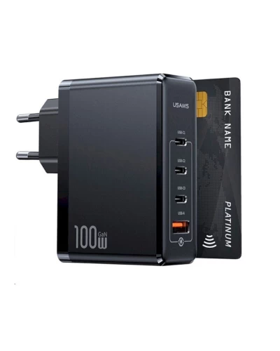 Сетевое зарядное устройство для Usams US-CC163 T50 100W 4 Ports ACCC GaN Fast Charger (EU) Black (CC163TC01)