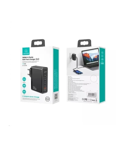 Сетевое зарядное устройство для Usams US-CC163 T50 100W 4 Ports ACCC GaN Fast Charger (EU) Black (CC163TC01)