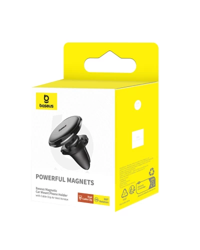 Держатель для мобильного Baseus Magnetic Air Vent Car Mount Holder with cable clip Black (SUGX020001)