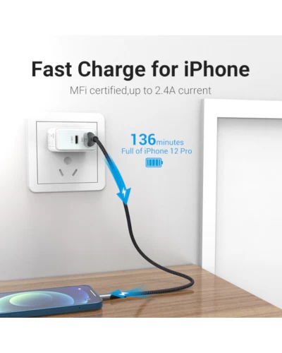 Кабель Vention USB 2.0 A Lightning Cable 2M Gray Aluminum Alloy Type (LABHH) (LABHH)