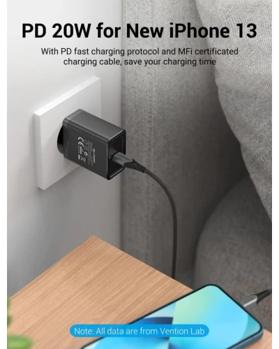 Зарядное устройство Vention 1-port USB-C Wall Charger(20W) EU-Plug Black (FADB0-EU) (FADB0-EU)