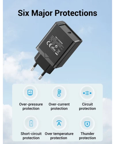 Зарядное устройство Vention 1-port USB-C Wall Charger(20W) EU-Plug Black (FADB0-EU) (FADB0-EU)