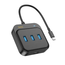 Хаб HOCO HB35 Easy link 4-in-1 Gigabit Ethernet Adapter(Type-C to USB3.0*3+RJ45)(L=0.2M) Black