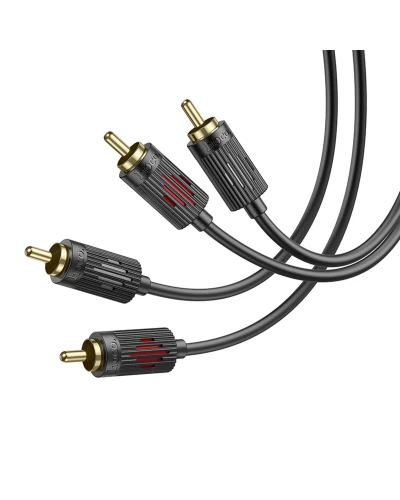 Аудiокабель HOCO UPA29 dual RCA red and white double lotus audio cable Black (6942007607766 )