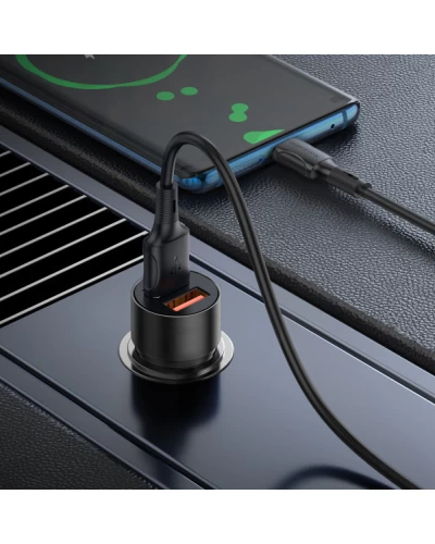 Автомобильное зарядное устройство BOROFONE BZ19B Wisdom 36W dual port QC3.0 car charger set(Type-C) Black (6941991101533)
