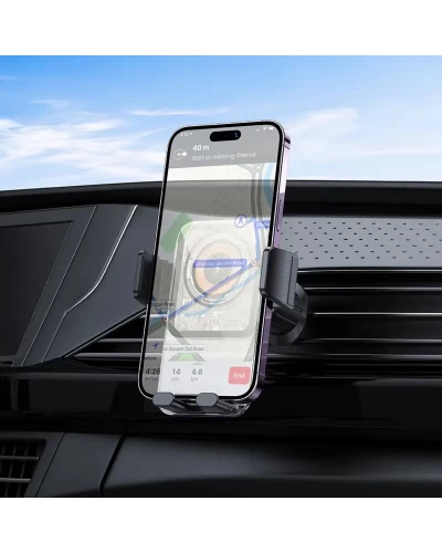 Держатель для мобильного с БЗП BOROFONE BH209 Riley Wireless Fast Charging Car Holder(Air Outlet) Black (6941991108679)