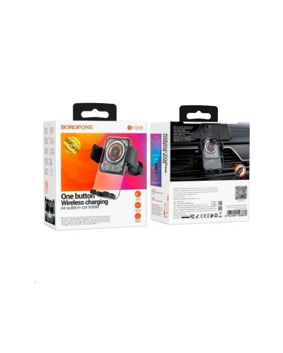 Держатель для мобильного с БЗП BOROFONE BH209 Riley Wireless Fast Charging Car Holder(Air Outlet) Black (6941991108679)
