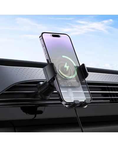 Держатель для мобильного с БЗП BOROFONE BH209 Riley Wireless Fast Charging Car Holder(Air Outlet) Black (6941991108679)
