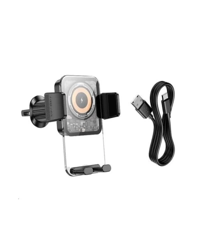 Держатель для мобильного с БЗП BOROFONE BH209 Riley Wireless Fast Charging Car Holder(Air Outlet) Black (6941991108679)