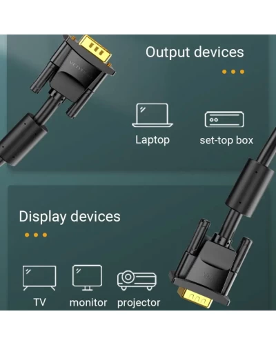 Кабель Vention VGA(3+6) Детский кабель с Ferrite Cores 1M Black (DAEBF) (DAEBF)