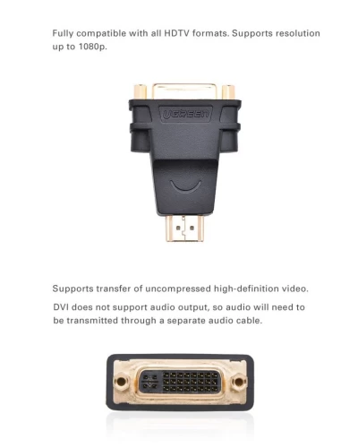 Адаптер UGREEN HDMI DVI (24+5) Adapter (Black)(UGR-20123) (UGR-20123)