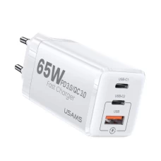 Мережевий зарядний пристрій Usams US-CC110 T33 65W 3 Ports GaN Mini Fast Charger white (CC110TC02)