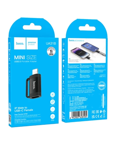 Адаптер HOCO UA31B iP male to Type-C female OTG Adapter Black (6942007628105)