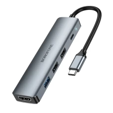 Адаптер BOROFONE DH14 Buddy Type-C 5-in-1 адаптер Metal Gray (6941991115578)