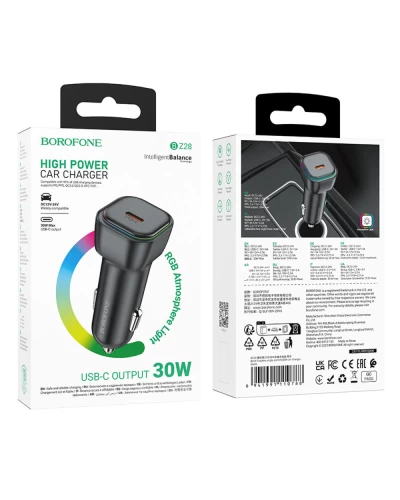 Автомобильное зарядное устройство BOROFONE BZ28 Trophie single port PD30W car charger Black (6941991110788)