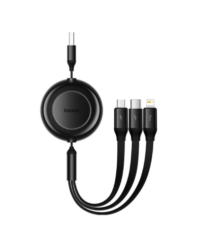 Кабель Baseus Bright Mirror 2 Series Retractable 3-in-1 Fast Charging Data Cable USB M+L+C 3.5A 1.1m Black (CAMJ010001)