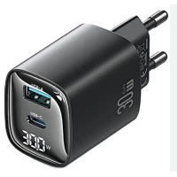 Зарядное устройство для Usams CC229 30W GaN 1USB A 1 Type-C Display Fast Charger black (CC229TC01)