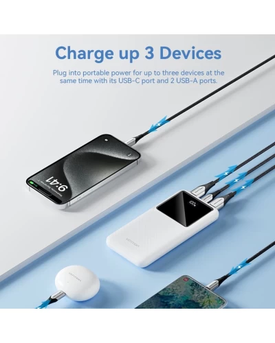 Зовнішній акумулятор Vention 10000mAh Power Bank (Micro-USB + USB-C + USB-A + USB-A) 22.5W White LED Display Type (FHKW0)