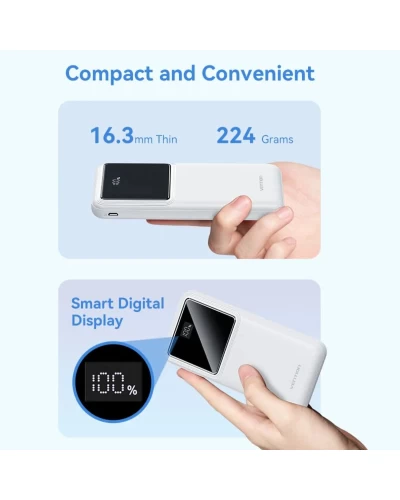 Зовнішній акумулятор Vention 10000mAh Power Bank (Micro-USB + USB-C + USB-A + USB-A) 22.5W White LED Display Type (FHKW0)