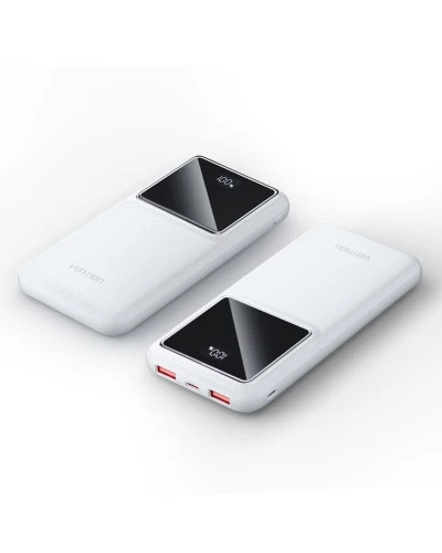 Зовнішній акумулятор Vention 10000mAh Power Bank (Micro-USB + USB-C + USB-A + USB-A) 22.5W White LED Display Type (FHKW0)