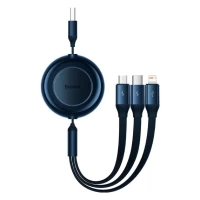 Кабель Baseus Bright Mirror 2 Series Retractable 3-in-1 Fast Charging Data Cable USB M+L+C 3.5A 1.1m Blue (CAMJ010003)