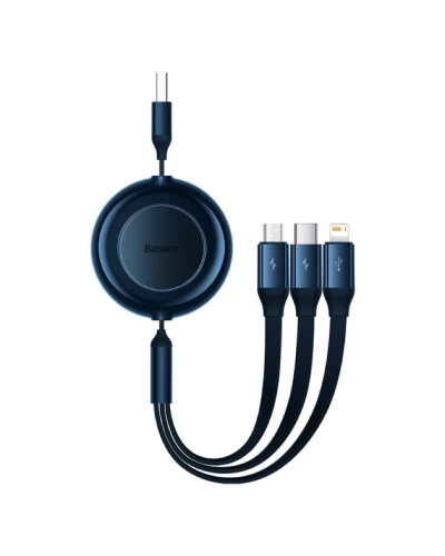Кабель Baseus Bright Mirror 2 Series Retractable 3-in-1 Fast Charging Data Cable USB M+L+C 3.5A 1.1m Blue (CAMJ010003)