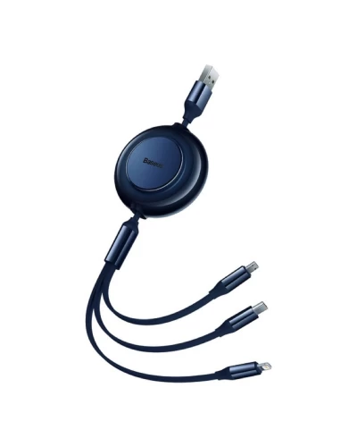 Кабель Baseus Bright Mirror 2 Series Retractable 3-in-1 Fast Charging Data Cable USB M+L+C 3.5A 1.1m Blue (CAMJ010003)