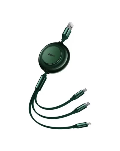 Кабель Baseus Bright Mirror 2 Series Retractable 3-in-1 Fast Charging Data Cable USB M+L+C 3.5A 1.1m Green (CAMJ010006)