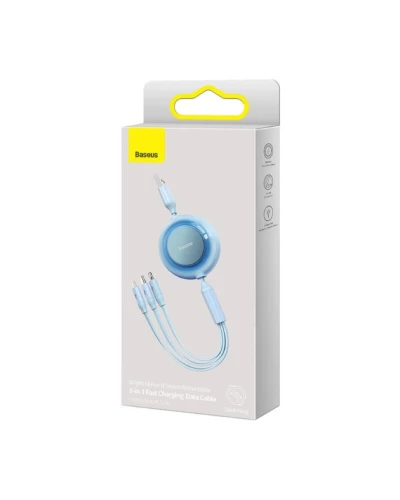 Кабель Baseus Bright Mirror 2 Series Retractable 3-in-1 Fast Charging Data Cable USB M+L+C 3.5A 1.1m Sky Blue (CAMJ010017)