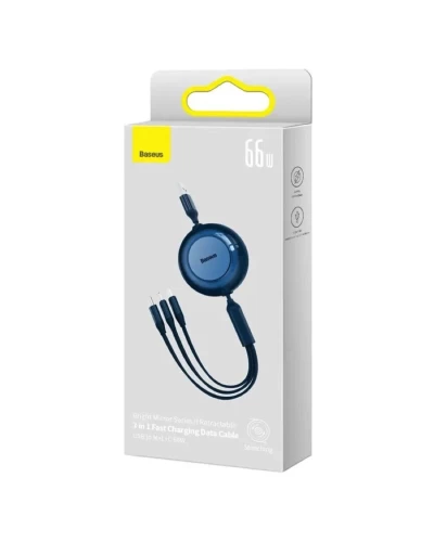 Кабель Baseus Bright Mirror 2 Series Retractable 3-in-1 Fast Charging  Data Cable USB to M+L+C 66W 1.1m Blue (CAMJ010103)