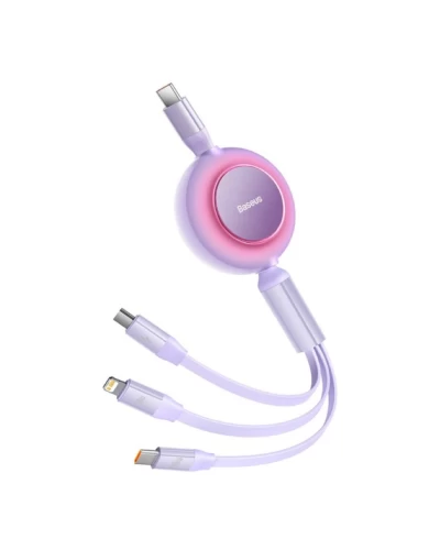 Кабель Baseus Bright Mirror 2 Series Retractable 3-in-1 Fast Charging Data Cable Type-C to M+L+C 100W 1.1m Purple (CAMJ010205)