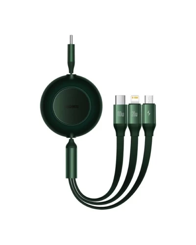 Кабель Baseus Bright Mirror 2 Series Retractable 3-in-1 Fast Charging Data Cable Type-C to M+L+C 100W 1.1m Green (CAMJ010206)