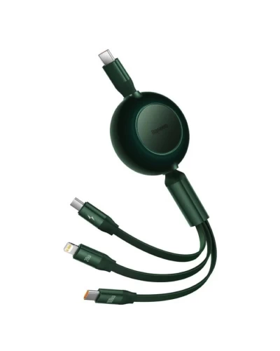 Кабель Baseus Bright Mirror 2 Series Retractable 3-in-1 Fast Charging Data Cable Type-C to M+L+C 100W 1.1m Green (CAMJ010206)