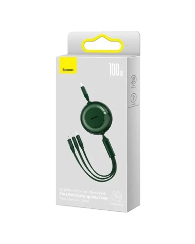 Кабель Baseus Bright Mirror 2 Series Retractable 3-in-1 Fast Charging Data Cable Type-C to M+L+C 100W 1.1m Green (CAMJ010206)