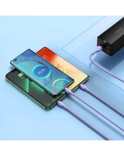 Кабель Baseus Flash Series Ⅱ Один-двумя тремя Fast Charging Data Cable USB M+L+C 66W 1.2m Purple (CASS040005)