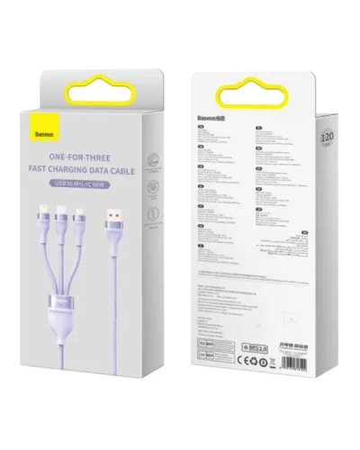 Кабель Baseus Flash Series Ⅱ Один-двумя тремя Fast Charging Data Cable USB M+L+C 66W 1.2m Purple (CASS040005)