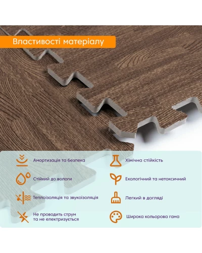 Пол пазл - модульное напольное покрытие 600x600x10мм коричневое дерево (МР6) SW-00000204